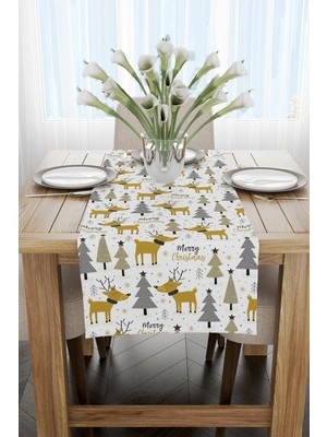 Cango Home Sarı Gri Yılbaşı Temalı Dijital Baskılı Runner CGH843-RN