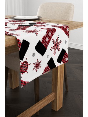 Cango Home Kırmızı Siyah Yılbaşı Temalı Dijital Baskılı Runner CGH296-RN