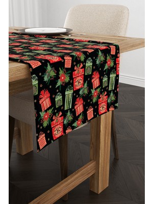 Cango Home Kırmızı Siyah Yılbaşı Temalı Dijital Baskılı Runner CGH300-RN