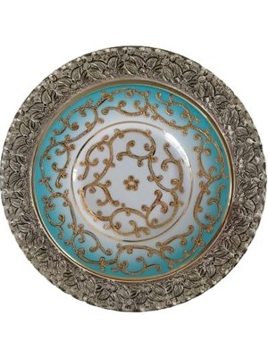 Kütahya Porselen El Yapım 17 cm Duvar Tabağı Turkuaz Dekor No 3678