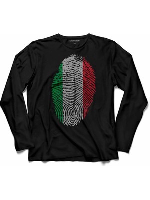 Kendim Seçtim Italıan Flag Italya Bayrağı Logo Parmak Izi Uzun Kollu Tişört