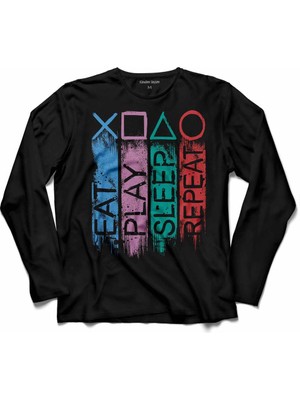 Kendim Seçtim Eat Play Sleep Repeat Play Statıon Oyun Konsolu Uzun Kollu Tişört