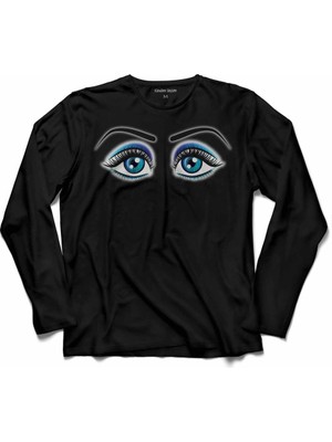 Kendim Seçtim Eyelash Mavi Göz Extensıon Kaş Kirpik Eye Logo Uzun Kollu Tişört