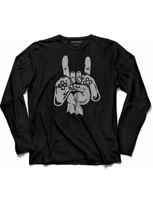 Kendim Seçtim Game Rock Işareti Playstatıon Oyun Konsol Uzun Kollu Tişört