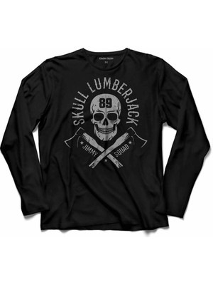 Kendim Seçtim Lumberjack Balta Kuru Kafa Balta Skeleton Uzun Kollu Tişört