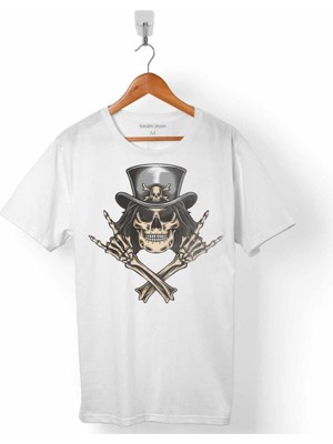 Kendim Seçtim Skull Korsan Kuru Kafa Rock Zafer Işareti Metallıca Erkek Tişört