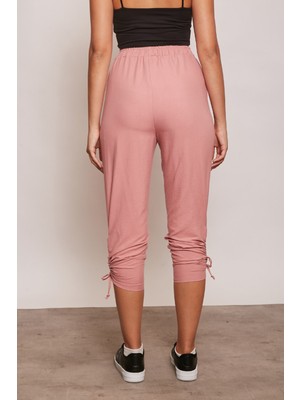 Jument Iç Göstermez Viskon Poplin Beli Lastikli Cepli Paçası Büzgülü Rahat Pantolon-Soft Rose