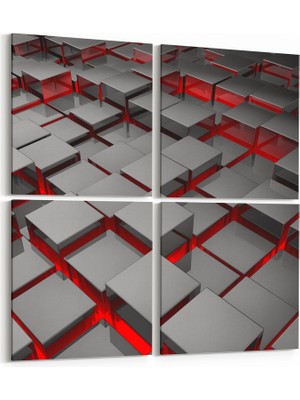 Olla 10053K4 Abstract 3 Boyut Görsel Kare 4'lü Kanvas Tablo