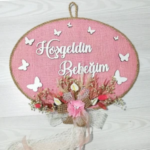 Lora Davet Kız Bebek Odası Kapı Süsü, Hastane Kapı Süsü, Duvar Süsü, Isim Tabelası, Bebek Çelengi (1 Adet) Pembe - 36001