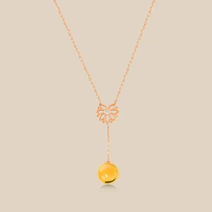 Lotus Çiçeği Gümüş Kehribar Kolye