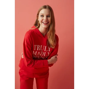 Kırmızı In Love Hood Sweatshirt