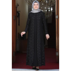 Amine Hüma Papatya Tesettür Abiye Elbise Siyah Amine Hüma