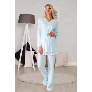 Lohusa Hamile 6032 Mavi Gizli Emzirme Özellikli Lohusa Pijama Takımı