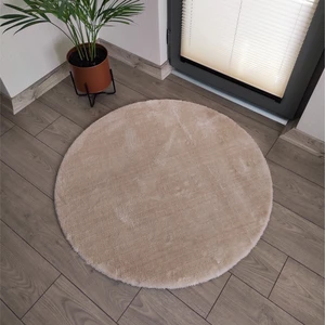 Lagom Life Yuvarlak Peluş Halı Pofuduk Puffy Kaymaz Taban Vizon