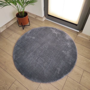 Lagom Life Yuvarlak Peluş Halı Pofuduk Puffy Kaymaz Taban Antrasit