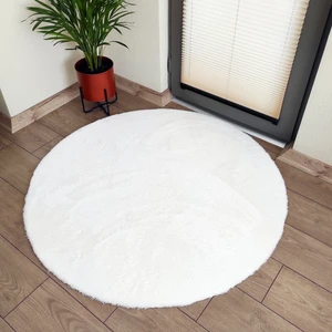 Lagom Life Yuvarlak Peluş Halı Pofuduk Puffy Kaymaz Taban Beyaz