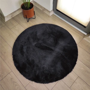 Lagom Life Yuvarlak Peluş Halı Pofuduk Puffy Kaymaz Taban Siyah