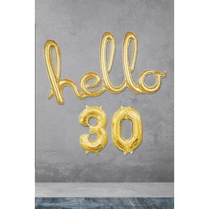 30 Yaş Doğum Günü Balonları - Hello 30 El Yazısı Gold Renk Folyo Balon