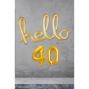 40 Yaş Doğum Günü Balonları - Hello 40 El Yazısı Gold Renk Folyo Balon