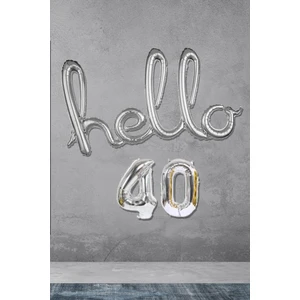 40 Yaş Doğum Günü Balonları - Hello 40 El Yazısı Gümüş Renk Folyo Balon