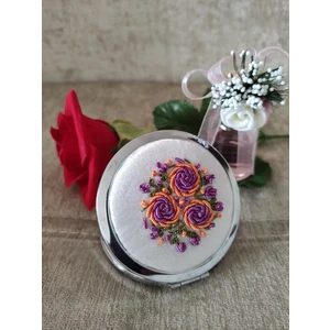 Adil Store Cep Aynası Adilstore Brezilya Nakış Işlemeli ( Rokoko ) Cep Çanta Makyaj Aynası