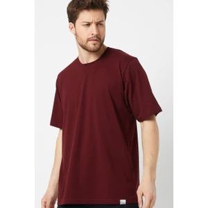 Amazing Crash Bordo Basic Erkek Bisiklet Yaka Long Kalıp Kısa Kollu T-Shirt