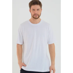 Amazing Crash Beyaz Basic Erkek Bisiklet Yaka Long Kalıp Kısa Kollu T-Shirt