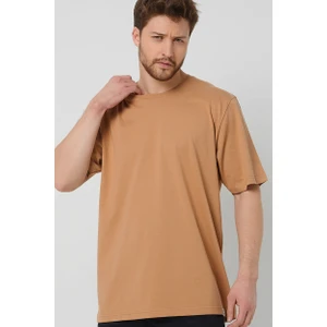 Amazing Crash Kahverengi Basic Erkek Bisiklet Yaka Long Kalıp Kısa Kollu T-Shirt