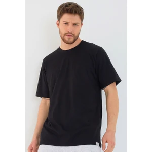 Amazing Crash Siyah Basic Erkek Bisiklet Yaka Long Kalıp Kısa Kollu T-Shirt