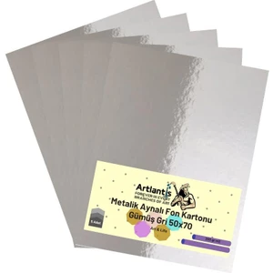 Gümüş Gri 50X70 Metalik Aynalı Fon Kartonu 5 Adet 1 Paket Artlantis Aynalı Metalik Fon Kartonu