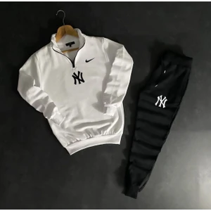 Amor Man Dik Yaka Yarım Fermuarlı New York Yankeess Baskılı Yeni Stil Erkek Eşofman Takımı