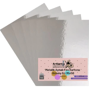 Gümüş Gri 35X50 Metalik Aynalı Fon Kartonu 5 Adet 1 Paket Artlantis Aynalı Metalik Fon Kartonu
