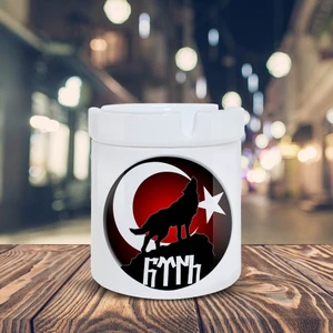 Ay Yıldızlı Kurt Göktürk Baskılı Küllük Seramik Kül TABLASI-5419