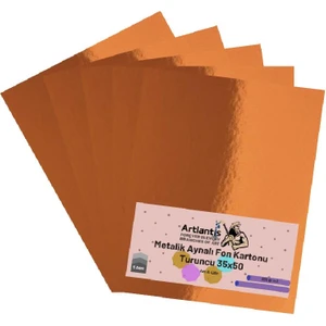 Turuncu 35X50 Metalik Aynalı Fon Kartonu 5 Adet 1 Paket Artlantis Aynalı Metalik Fon Kartonu