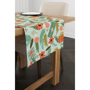 Cango Home Yeşil Turuncu Yılbaşı Temalı Dijital Baskılı Runner CGH309-RN