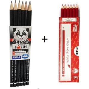 Panda Yuvarlak Kurşun Kalem 12 Li + Fatih Kırmızı Kalem 12 Li