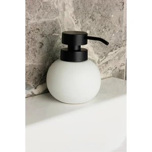 Lüks Beyaz Stoneware Tombul Sıvı Sabunluk, Siyah Başlıklı Deterjanlık