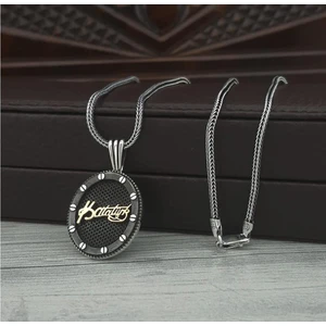 Osmanlı Gümüş Kemal Atatürk Oval Model Gümüş Erkek Kolye Zincir