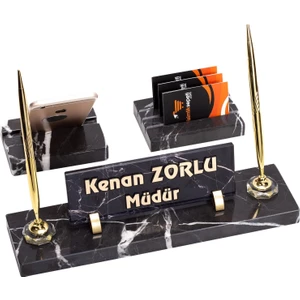 İsimlik Sepeti 3'lü Mermer Isimlik Seti Yeni Işyeri Hediyesi Ofis Masa Isimliği