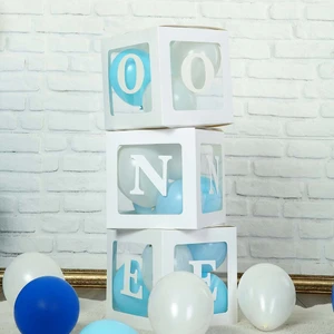 Patladı Gitti One Yazılı Beyaz Kutu ve Balon Seti Erkek Bebek 1 Yaş Doğum Günü Kutlama