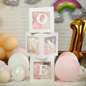 Patladı Gitti One Yazılı Beyaz Kutu ve Balon Seti Kız Bebek 1 Yaş Doğum Günü Kutlama
