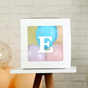Patladı Gitti Şeffaf E Harfli Beyaz Kutu ve Balon Seti Kendin Yap Bebek Çocuk Doğum Günü Süsleme