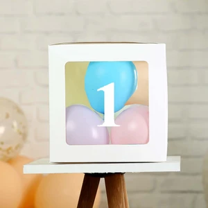 Patladı Gitti Şeffaf 1 Rakamlı Beyaz Kutu ve Balon Seti Kendin Yap Bebek Çocuk Doğum Günü Süsleme
