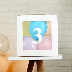 Patladı Gitti Şeffaf 3 Rakamlı Beyaz Kutu ve Balon Seti Kendin Yap Bebek Çocuk Doğum Günü Süsleme