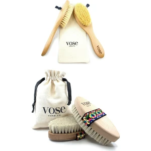 Keçi Kılı Bebek Saçı Fırçası + At Kılı Vücut Fırçası (Tulip)