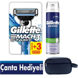 Mach3 Start Makine ve 3 Lü Yedek Tıraş Bıçağı + Gillette 250 ml Köpük +Seyahat Çantası Hediyeli