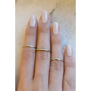 3lü Gümüş Renk Eklem Yüzüğü Düz Kıvrımlı Desenli Kadın Yüzük