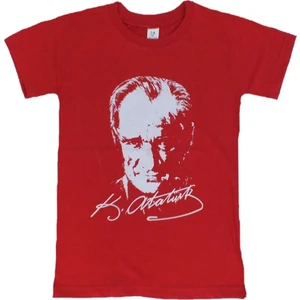 Kırmızı Çocuk Atatürk Baskılı Kısa Kol T-Shirt
