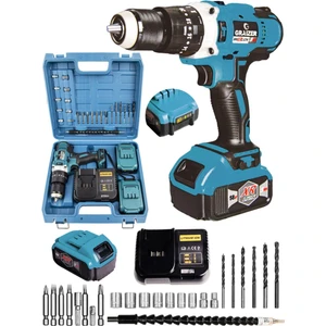 Alman 58 V 5 Ah 13 mm Metal Mandren Darbeli Çift Akülü Vidalama Matkap + 27 Parça Pro Set