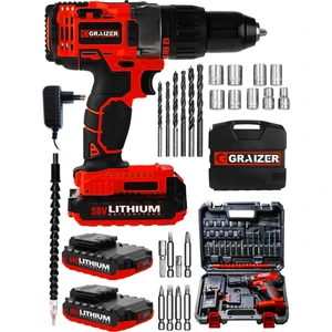 Alman 58 V 5 Ah Kraft Series Darbeli Metal Şanzuman Çift Akülü Vidalama Matkap + 27 Parça Setli